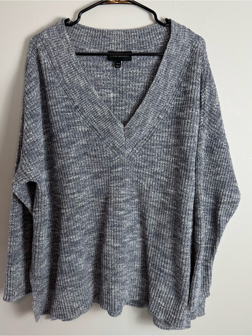 Lane Bryant Navy Blue Heather V Neck Knit Sweater Size 22/24